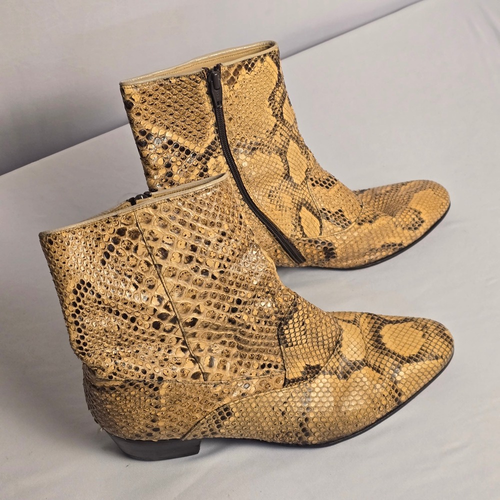 Brass Boot Mens Snakeskin Python Ankle Boots Brown Tan Side Zip 40625 T 9 - Picture 4 of 12